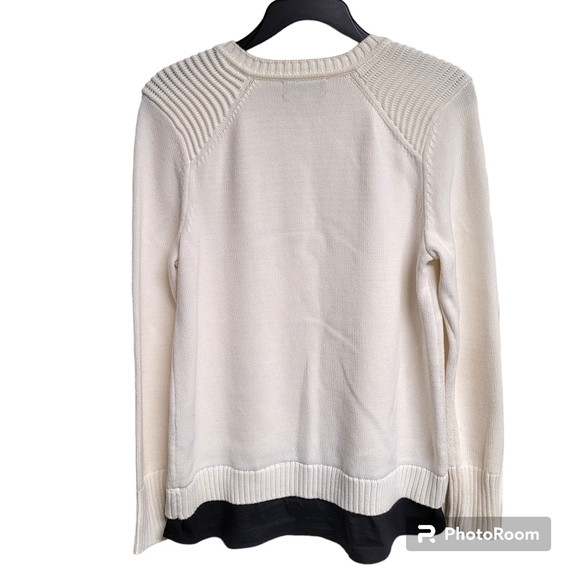 Karl Lagerfeld Paris White Mix Media Layered Ribbed Shoulder Detail Sweater S - Picture 2 of 10
